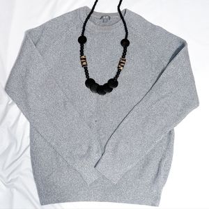 UNIQLO Gray Thick Knit Premium Cotton Long Sleeve Sweater, Size Large